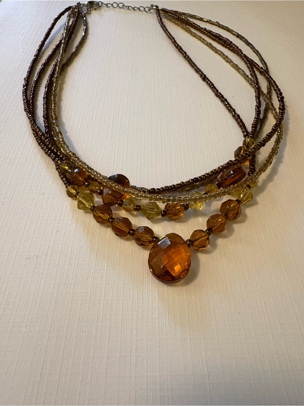 Layered Amber Glass Bead Necklace - Women Jewelry vintage